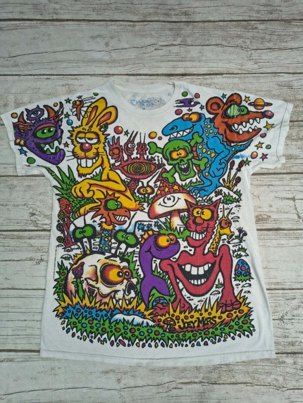 1993 Liquid Blue Psychedelic Monster Graphic T-Shirt Size M